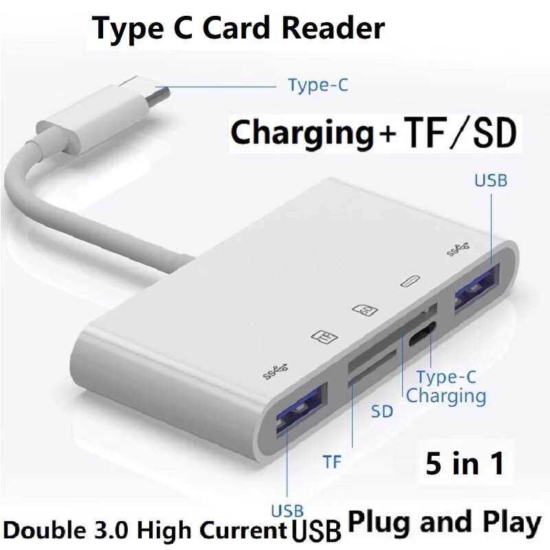 C ŸԿ ũ SD/TF/SD ī  USB-C ī޶ ޸ ī ,  Ʈ , 2 * USB 3.0  OTG , 5 in 1